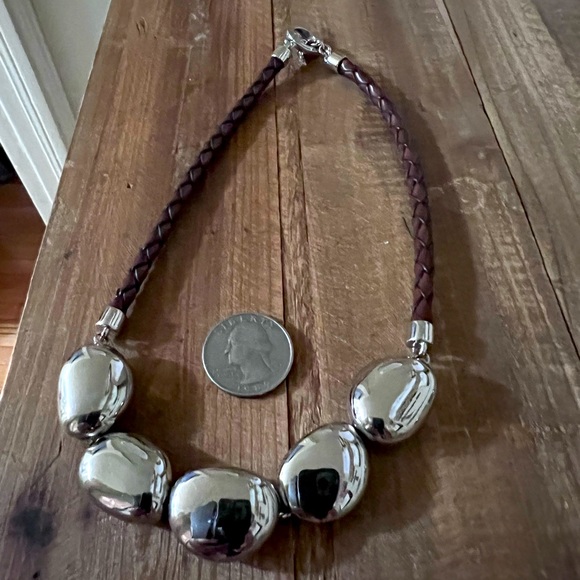 Lauren by Ralph Lauren silver toned, leather cord choker necklace - Picture 2 of 3